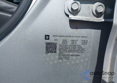 2018 Chevrolet Impala 2Lz из США, поврежденный, VIN 2G1125S37J9147984